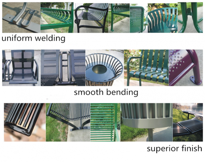 Muebles callejeros Banco de asientos de metal Banco de jardín comercial de aluminio de grano de madera 4