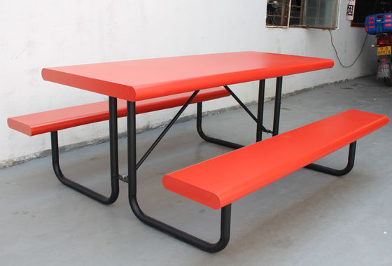 Perforated Steel Commercial Picnic Tables , Outdoor Table With Umbrella Hole OEM