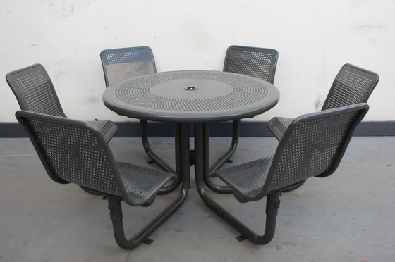Commercial Metal Picnic Table And Chair Set Round Shape Weather Resistant