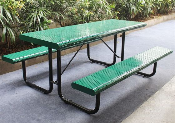Rectangular Steel Outdoor Picnic Table Set With Surface Mount Type