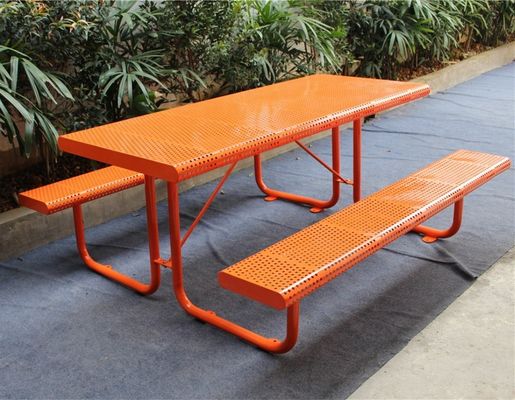 Rectangular Steel Outdoor Picnic Table Set With Surface Mount Type
