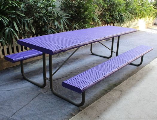 Rectangular Steel Outdoor Picnic Table Set With Surface Mount Type