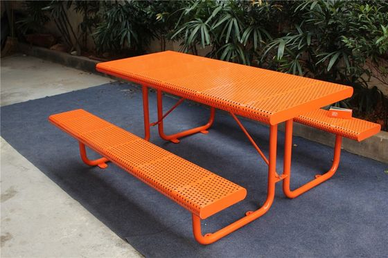 Rectangular Steel Outdoor Picnic Table Set With Surface Mount Type