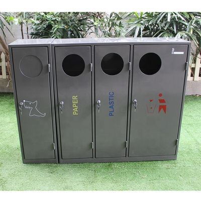 Mild Steel Outside Outdoor Recycling Bins With 4 Compartments Sustainable