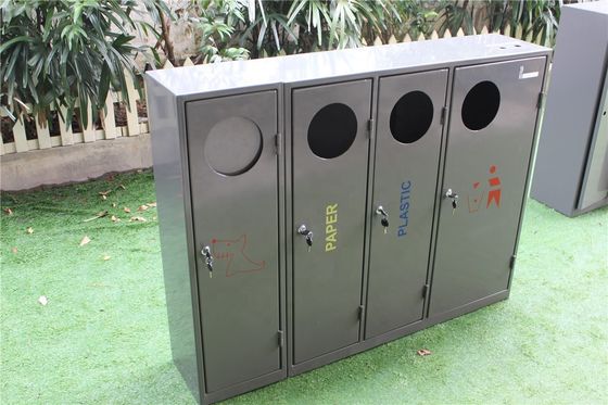Mild Steel Outside Outdoor Recycling Bins With 4 Compartments Sustainable
