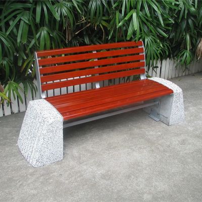 ODM Modern Stone And Wood Outdoor Benches With Backrest Flanged Surface Mounted