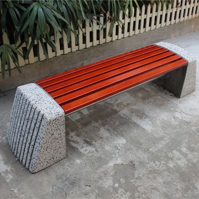 ODM Modern Stone And Wood Outdoor Benches With Backrest Flanged Surface Mounted
