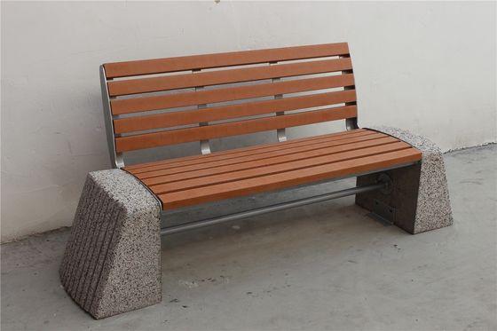 ODM Modern Stone And Wood Outdoor Benches With Backrest Flanged Surface Mounted