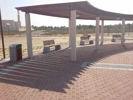 ODM Modern Stone And Wood Outdoor Benches With Backrest Flanged Surface Mounted