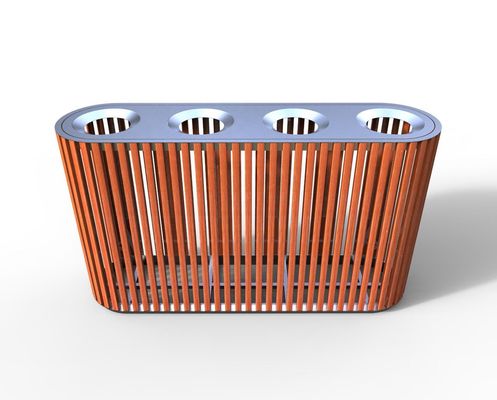 4 Compartments Outdoor Recycling Bins With 316 Stainless Steel Solid Timber Material