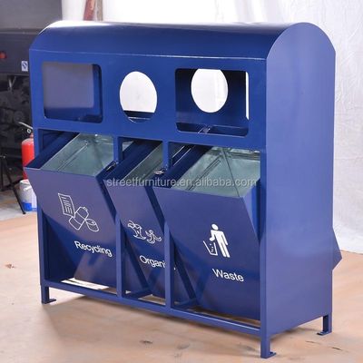 3 In 1 Outdoor Recycling Bins , Surface Mounted Rectangular Metal Trash Can