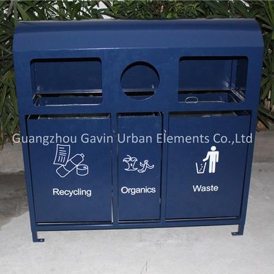 3 In 1 Outdoor Recycling Bins , Surface Mounted Rectangular Metal Trash Can