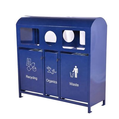 3 In 1 Outdoor Recycling Bins , Surface Mounted Rectangular Metal Trash Can
