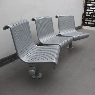 Silver Color Steel 3 Seater Metal Bench , Park Metal Curved Garden Bench With Backrest