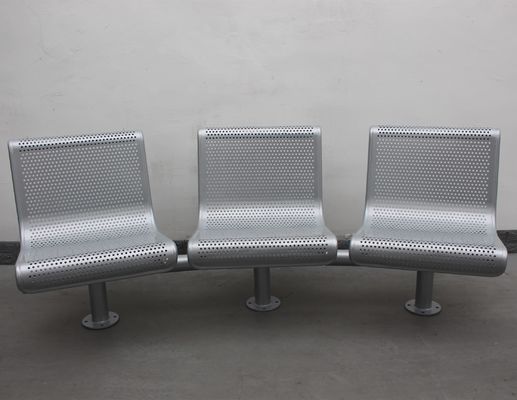 Silver Color Steel 3 Seater Metal Bench , Park Metal Curved Garden Bench With Backrest