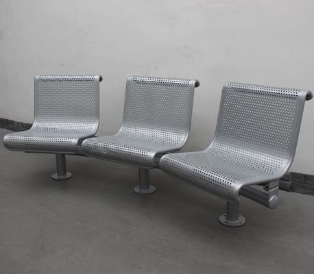 Silver Color Steel 3 Seater Metal Bench , Park Metal Curved Garden Bench With Backrest