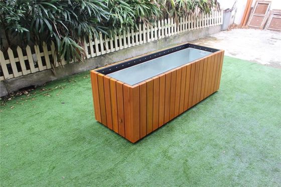 Floor Boughpot Type Large Wooden Planters With Sandblasting Zinc Spraying Finish