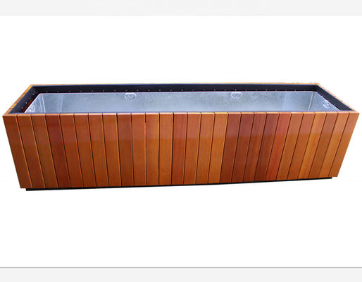 Waterproof Outdoor Large Planters , Steel And Solid Wood Square Flower Pots