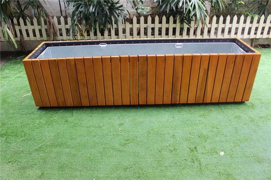 Waterproof Outdoor Large Planters , Steel And Solid Wood Square Flower Pots