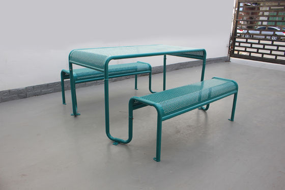 Waterproof Black Outdoor Picnic Tables , Powder Coated Steel Table Chair