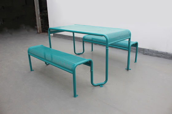 Waterproof Black Outdoor Picnic Tables , Powder Coated Steel Table Chair