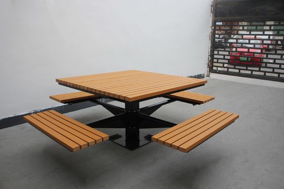 Square Garden Outdoor Picnic Tables With Four Benches Mild Steel Frame