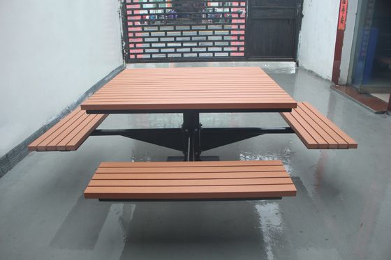 Square Garden Outdoor Picnic Tables With Four Benches Mild Steel Frame