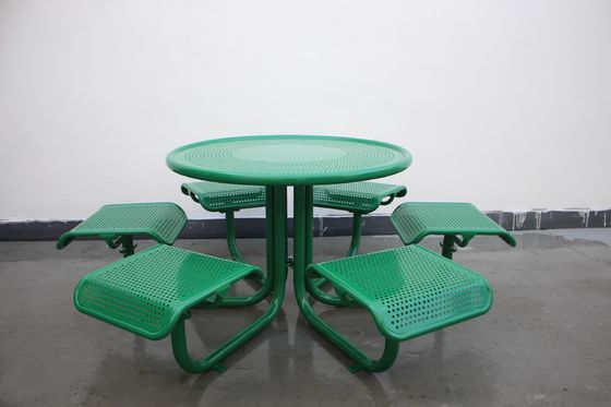 Perforated Metal Outdoor Picnic Tables Round With Six Chairs