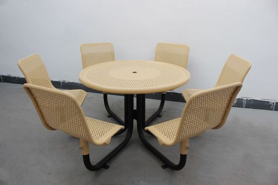 Commercial Metal Picnic Table And Chair Set Round Shape Weather Resistant