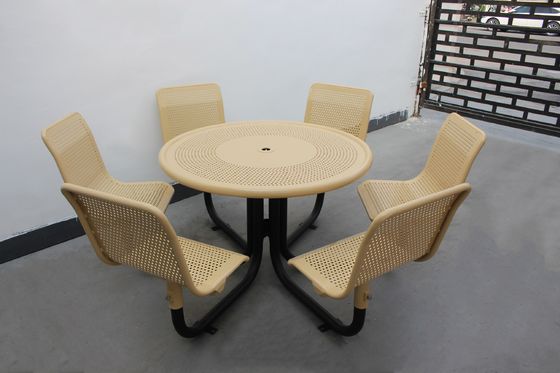 Commercial Metal Picnic Table And Chair Set Round Shape Weather Resistant