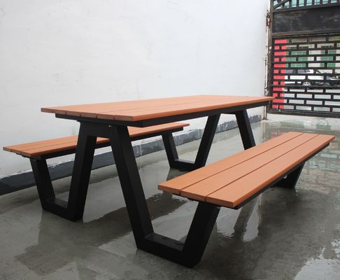 Hotel Restaurant Outdoor Dining Table With Bench , Park Wooden Outdoor Picnic Table With Benches
