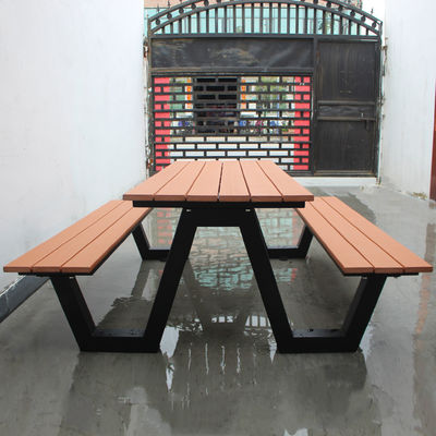 Hotel Restaurant Outdoor Dining Table With Bench , Park Wooden Outdoor Picnic Table With Benches