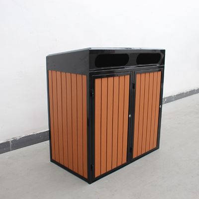 Mild Steel Outdoor Bin Enclosure With Plastic Wood Slats Sidewall, Matching With 120L Plastic Wheelie Bin