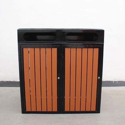 Mild Steel Outdoor Bin Enclosure With Plastic Wood Slats Sidewall, Matching With 120L Plastic Wheelie Bin