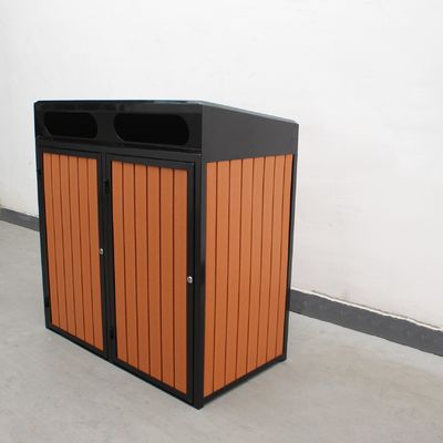 Mild Steel Outdoor Bin Enclosure With Plastic Wood Slats Sidewall, Matching With 120L Plastic Wheelie Bin