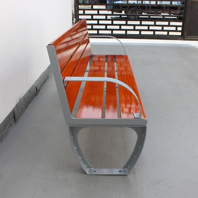 Outdoor Park Wooden Bench Seat With Back Antiseptic Wood Glossy Metallic Silver Steel Color