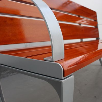 Outdoor Park Wooden Bench Seat With Back Antiseptic Wood Glossy Metallic Silver Steel Color