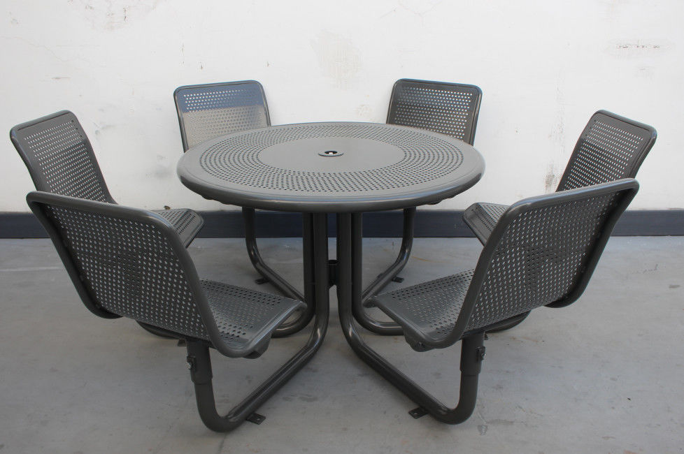 Commercial Metal Picnic Table And Chair Set Round Shape Weather Resistant