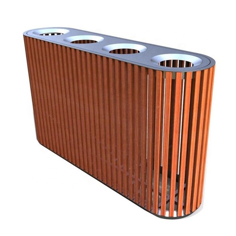 4 Compartments Outdoor Recycling Bins With 316 Stainless Steel Solid Timber Material